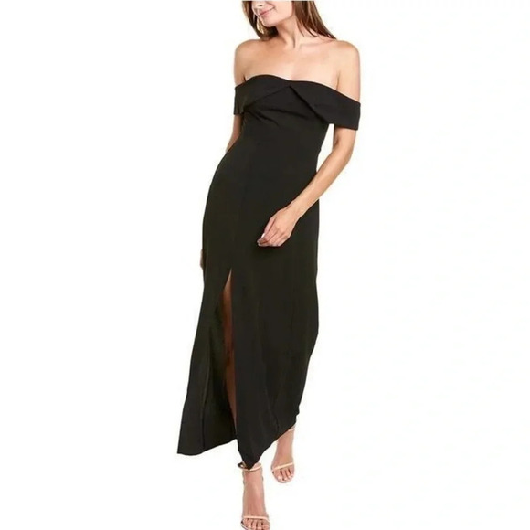 Show Me Your Mumu The Upton Off Shoulder Maxi Black Dress w/ side Slit size S - Picture 1 of 15